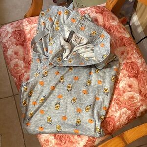 Gray Pajama Set with Orange and Yellow Print
